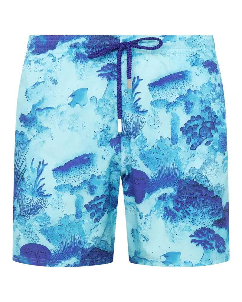 Vilebrequin Schnelltrocknende Badeshorts mit Korallenmotiven in Blau
