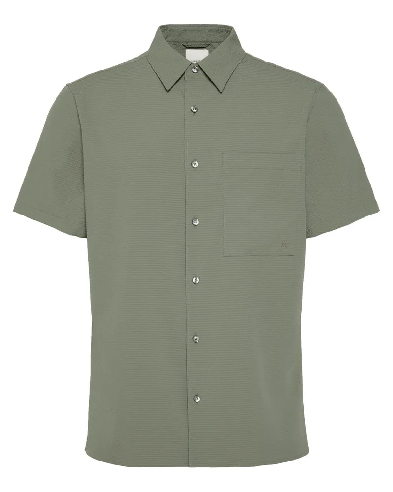 Calvin Klein Kurzärmliges Seersucker Hemd mit Brusttasche, Classic Fit in Grün