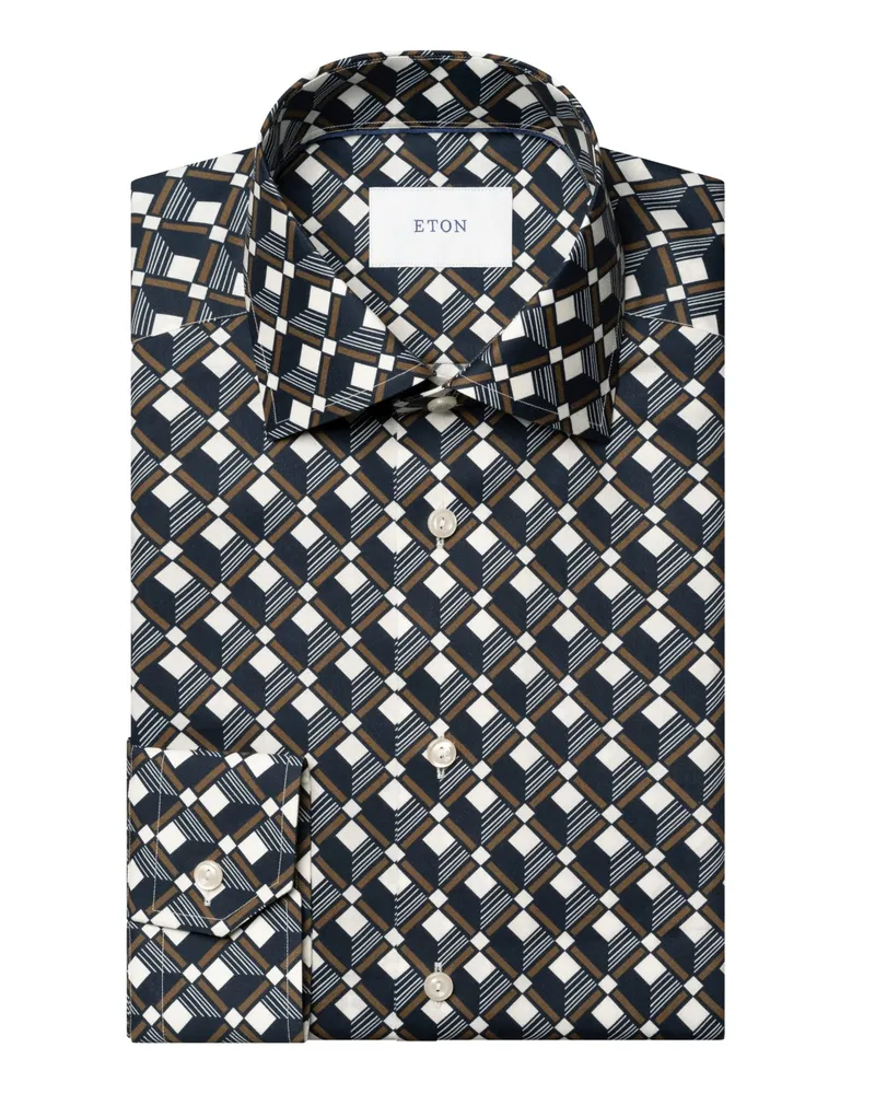 Eton Vollzwirn-Hemd aus Bio-Baumwolle mit Print, Slim Fit in Marine