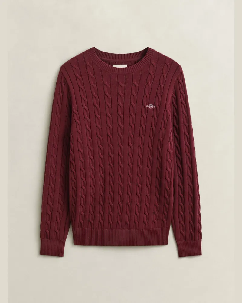 Gant Strick-Pullover mit Zopfmuster, Regular Fit in Bordeaux