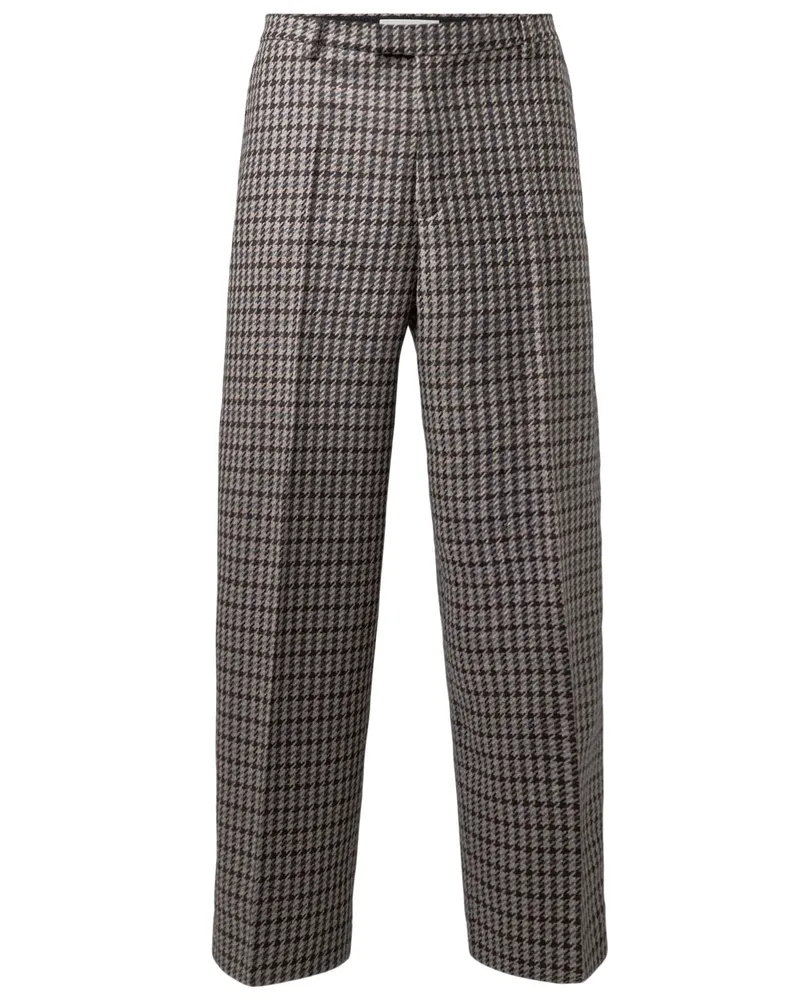 Drykorn Wollhose aus einem recycelten Material-Mix mit Hahnentritt-Muster in Beige