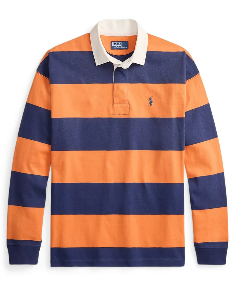 Ralph Lauren Rugbyshirt mit Blockstreifen und kleiner Pony-Stickerei in Orange