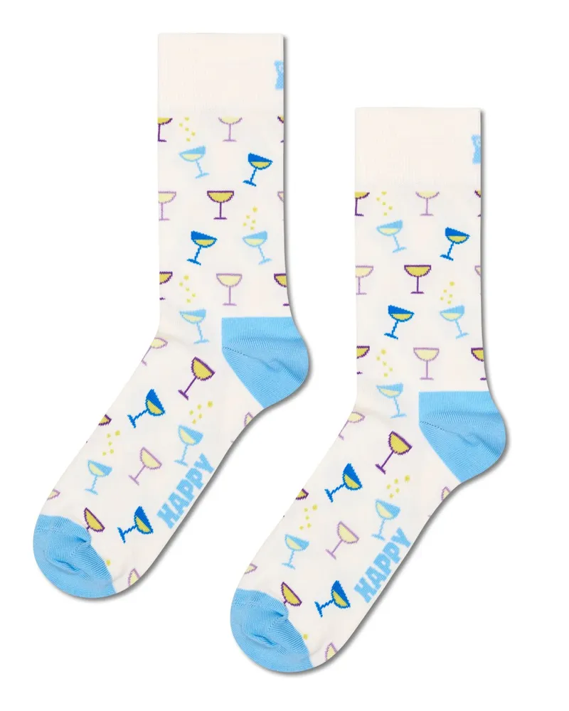Happy Socks Socken mit Stretch und Champagner-Motiven in Weiß