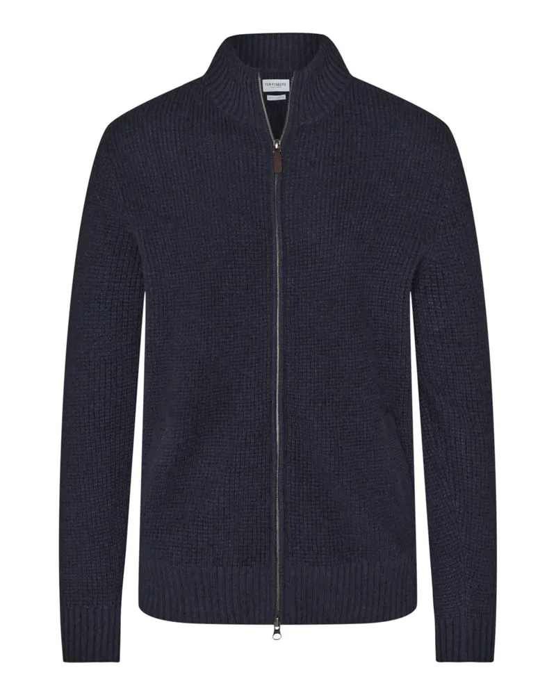 Tom Rusborg Strickjacke aus Kaschmir in Waffelstrick mit Zip in Marine