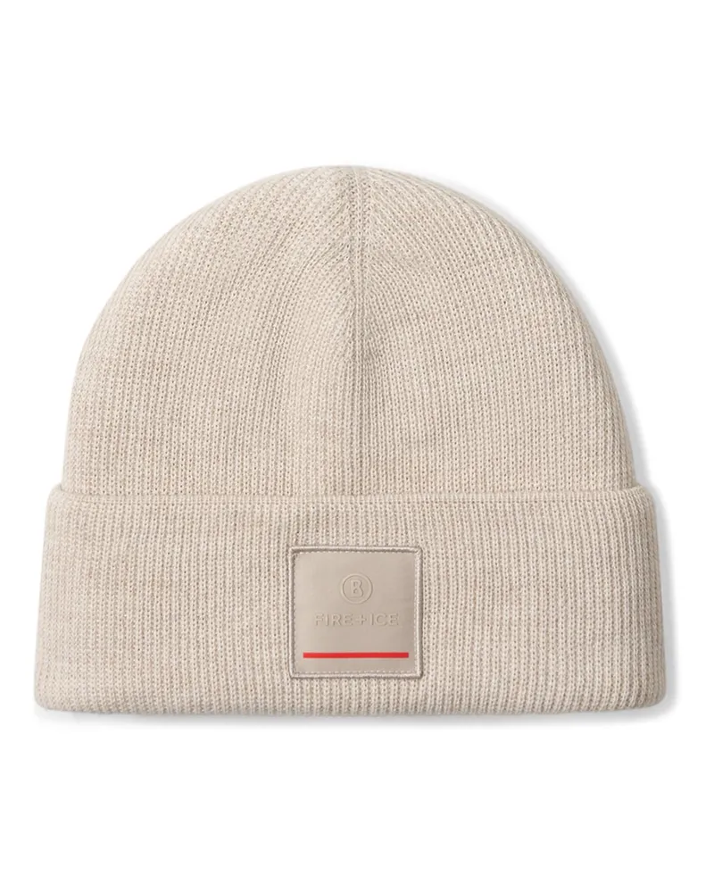 Bogner Fire & Ice Strickmütze aus einem Woll-Mix mit Label-Aufnäher in Kreide