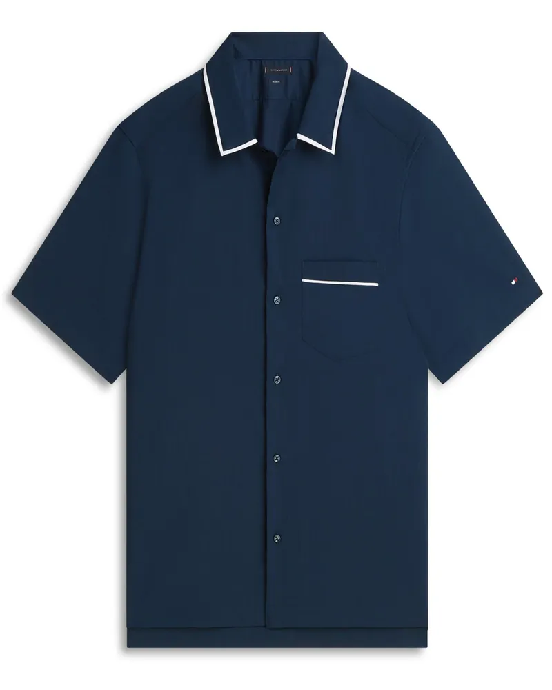 Tommy Hilfiger Kurzarmhemd aus Wolle mit Brusttasche, Relaxed Fit in Marine