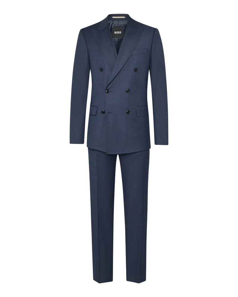HUGO BOSS Zweireihiger Anzug aus einem elastischem Wollmischgewebe in Marine