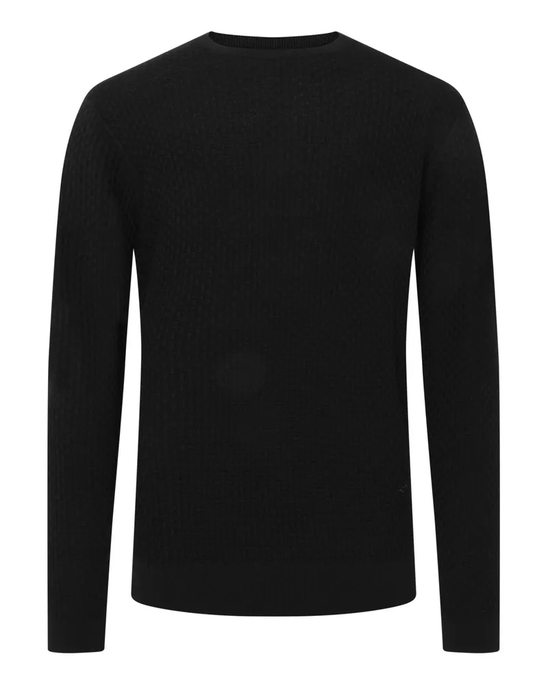 Emporio Armani Strukturierter Pullover aus einem Schurwollmix mit O-Neck in Schwarz
