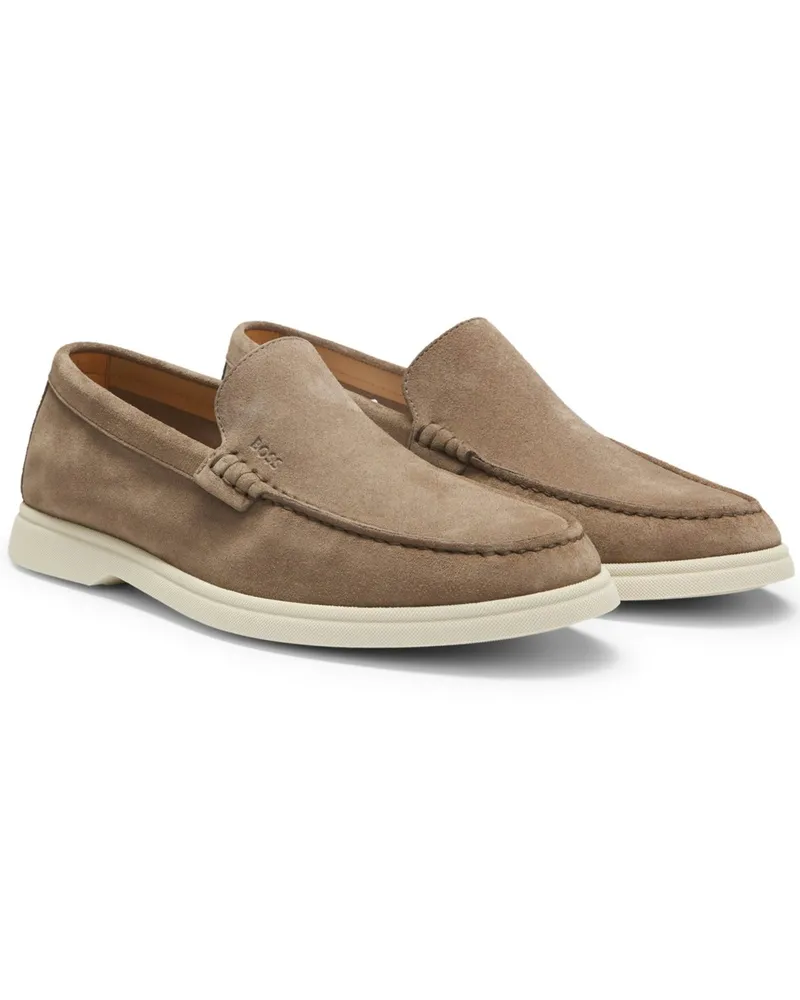 HUGO BOSS Sportlicher Loafer aus Veloursleder mit Label-Prägung in Beige