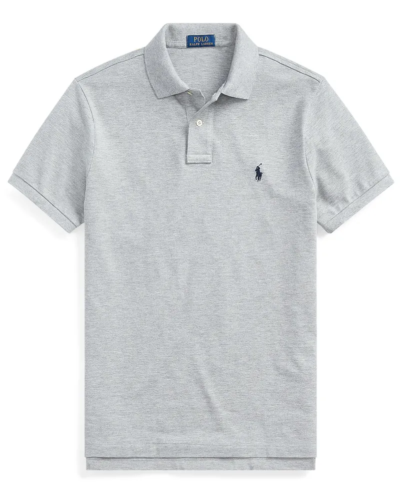 Ralph Lauren Piqué-Poloshirt mit Pony-Stickerei, Custom Slim Fit in Hellgrau