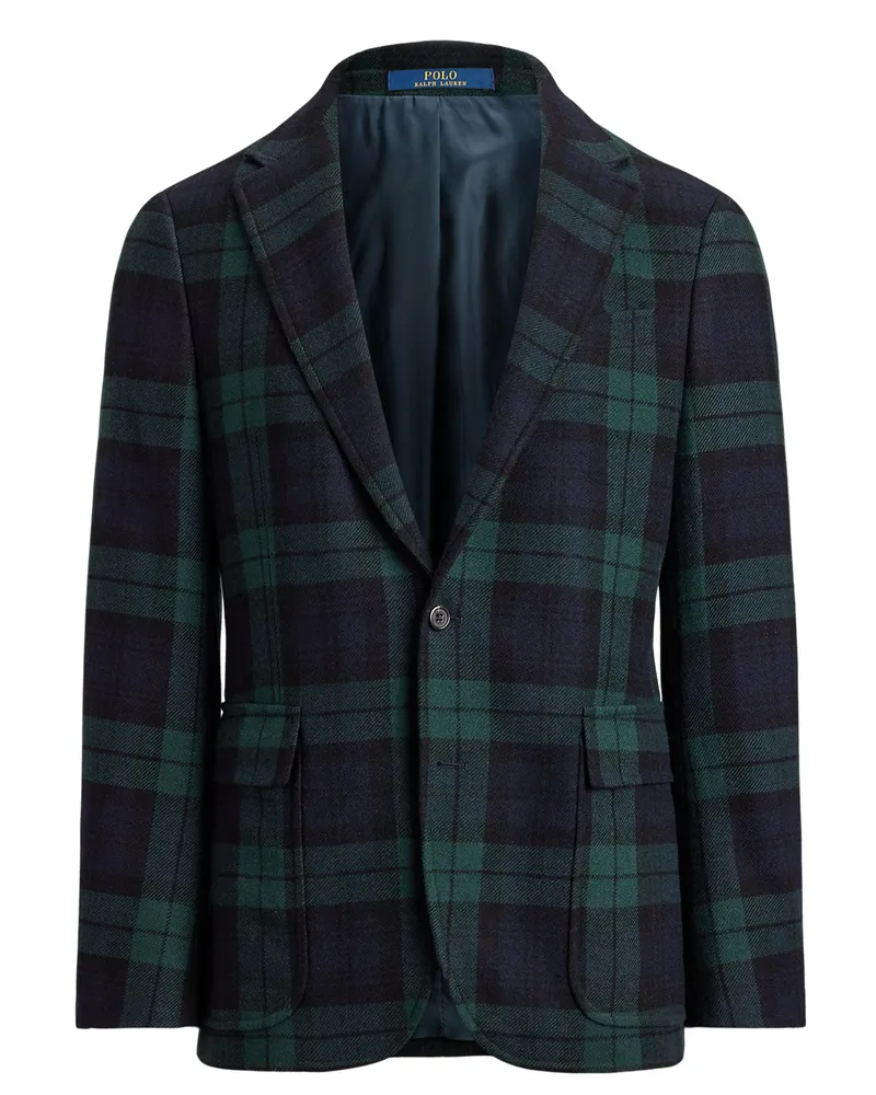 Ralph Lauren Sakko aus einem recycelten Woll-Mix mit Blackwatch-Muster, Modern Fit in Marine