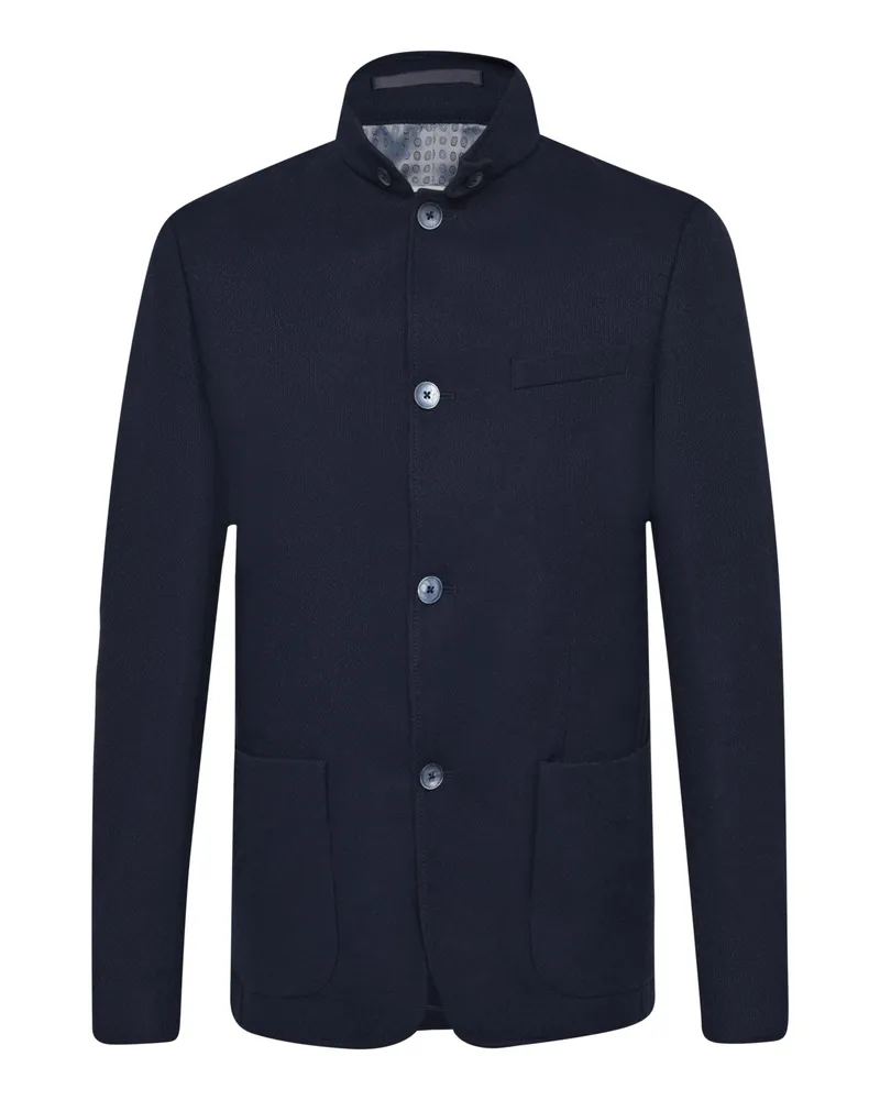 Roy Robson Teilgefüttertes Jersey-Sakko mit Stehkragen und Struktur, Slim Fit in Blau