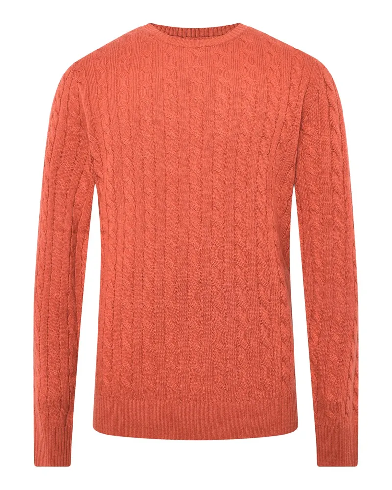 Tom Rusborg Softer Pullover aus Merinowolle und Kaschmir in Zopfstrick in Orange