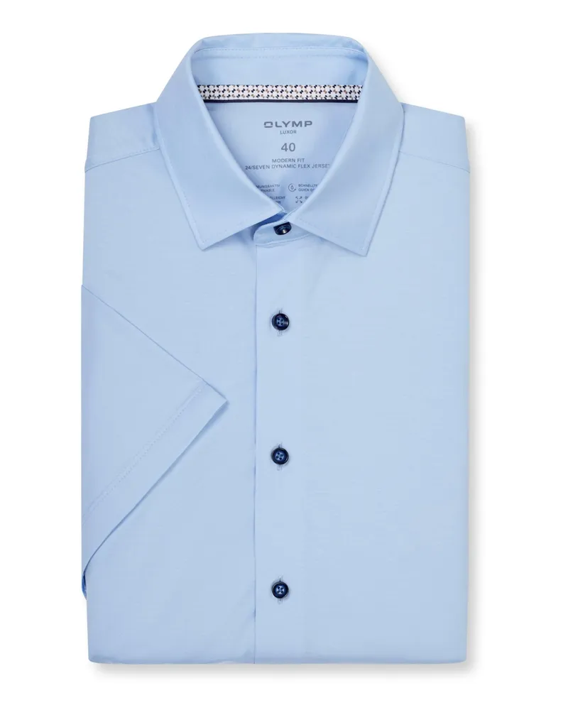 Olymp Luxor, Modern Fit, unifarbenes Dynamic Flex Jersey-Kurzarmhemd in Hellblau