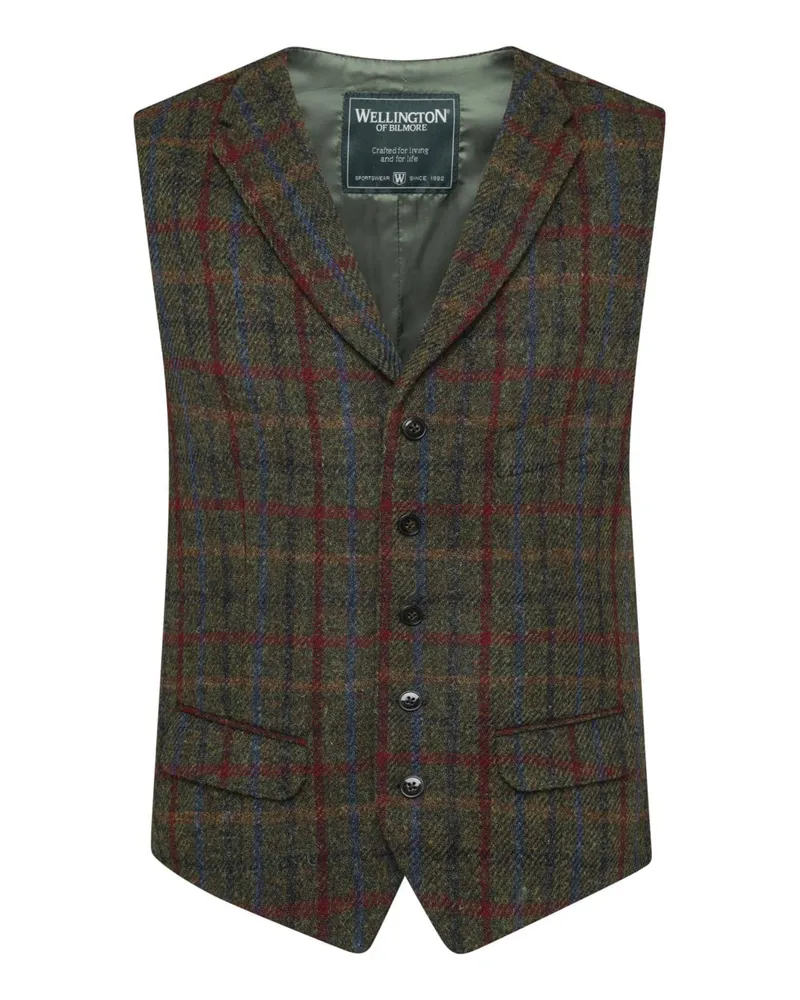 Wellington of Bilmore Harris Tweed-Weste Wales aus Schurwolle mit Glencheck Karo in Oliv