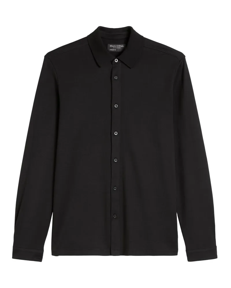 Marc O'Polo Leichtes Strickhemd aus Bio-Baumwoll-Jersey, Regular Fit in Schwarz