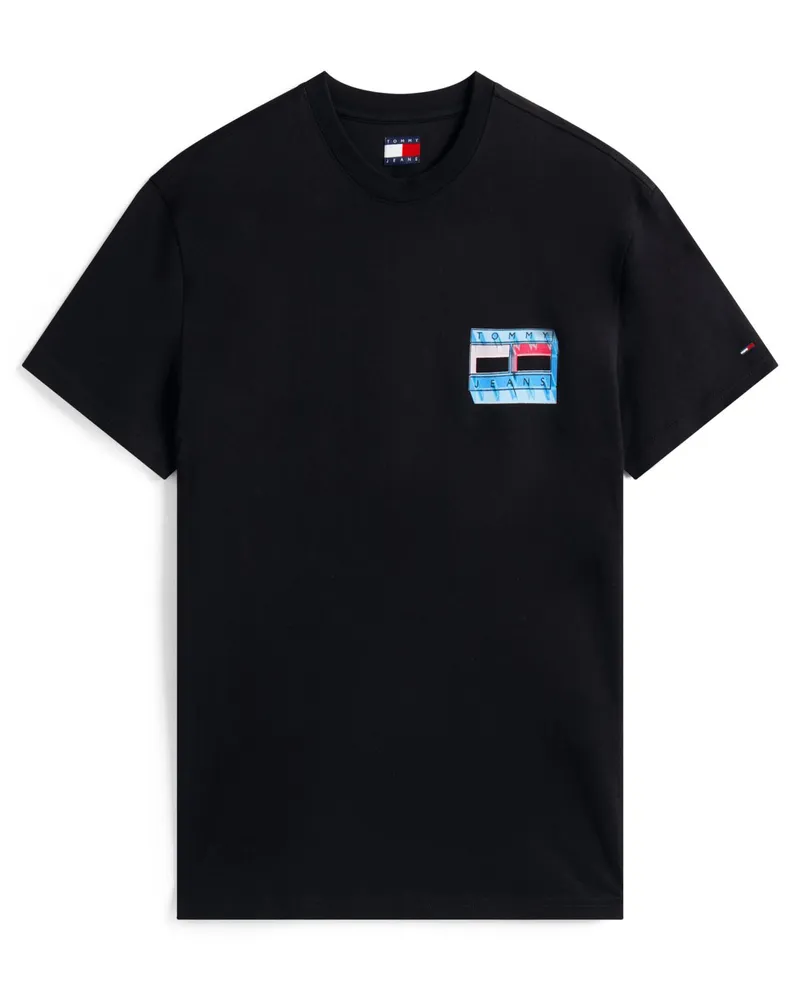 Tommy Hilfiger T-Shirt aus Baumwolle mit Label-Print in Schwarz