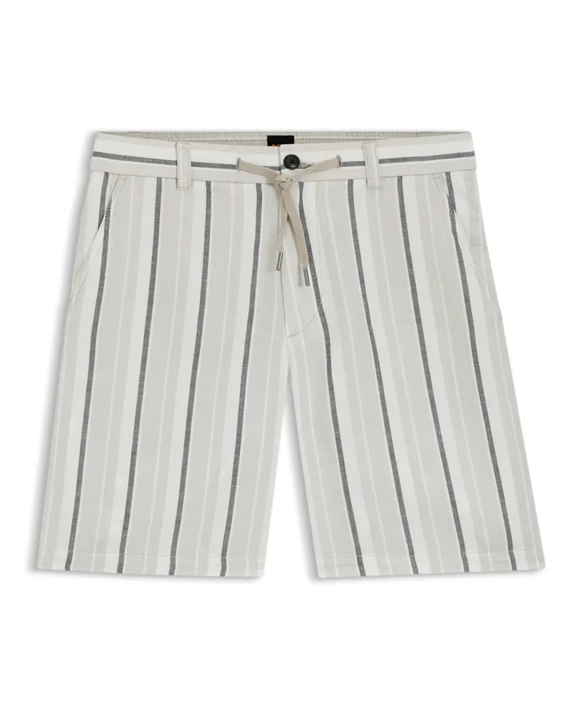 HUGO BOSS leichte Shorts mit Leinenanteil und Streifen, Straight Fit in Beige