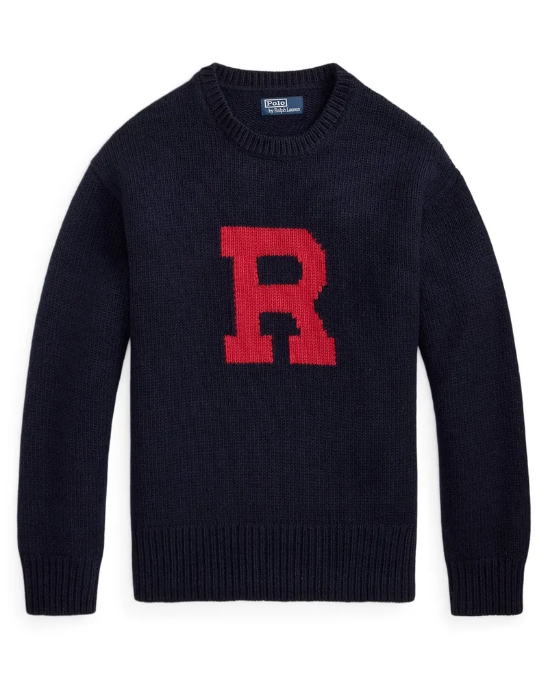 Ralph Lauren Rundhalspullover mit großem Initialstrick in Marine