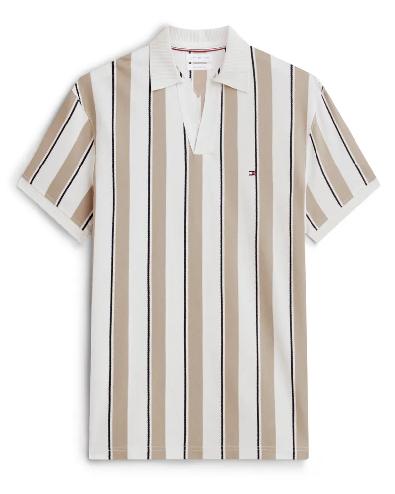 Tommy Hilfiger Strick-Poloshirt aus mercerisierter Baumwolle mit Streifenmuster in Beige