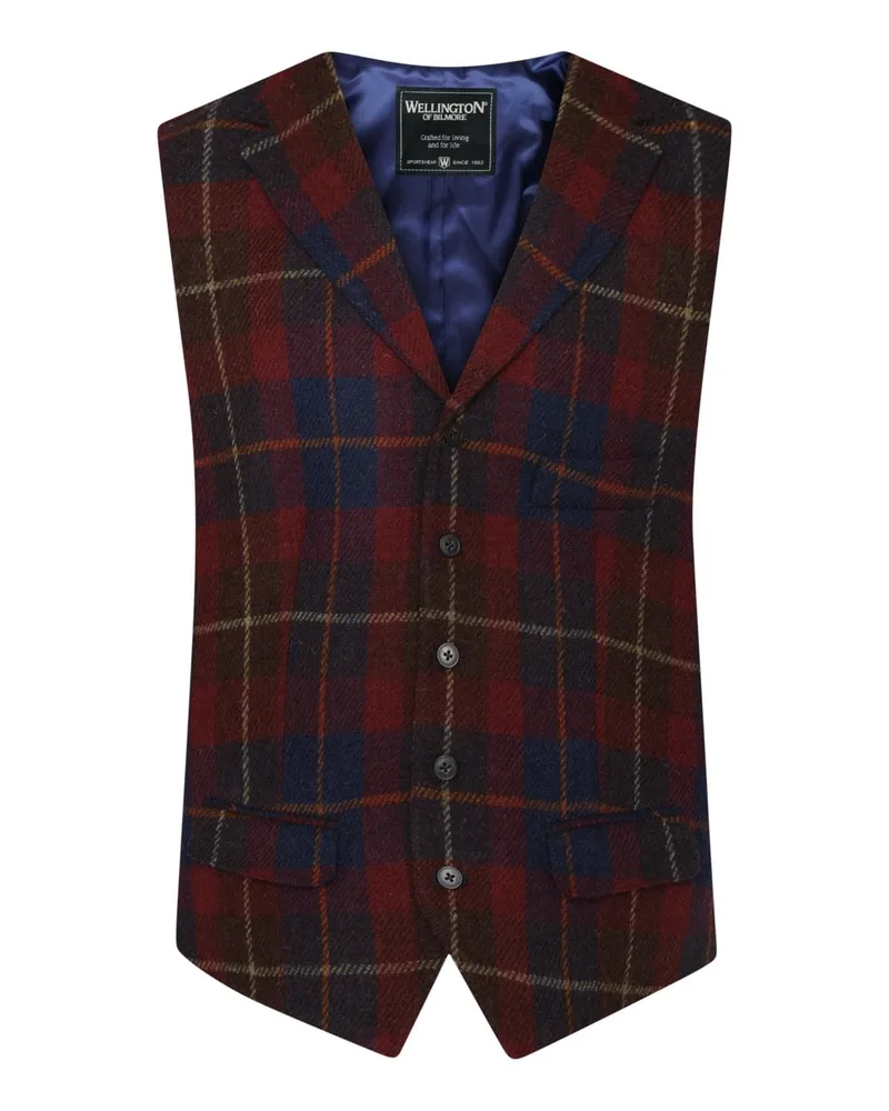 Wellington of Bilmore Harris-Tweed Weste aus Schurwolle mit Fensterkaro-Muster in Bordeaux