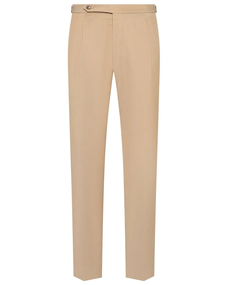 HUGO BOSS Dehnbare Hose aus reiner Wolle mit verstellbarem Bund, Slim Fit in Beige