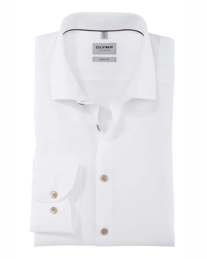 Olymp Level Five, Body Fit, Stretch-Hemd mit feiner Struktur in Weiß