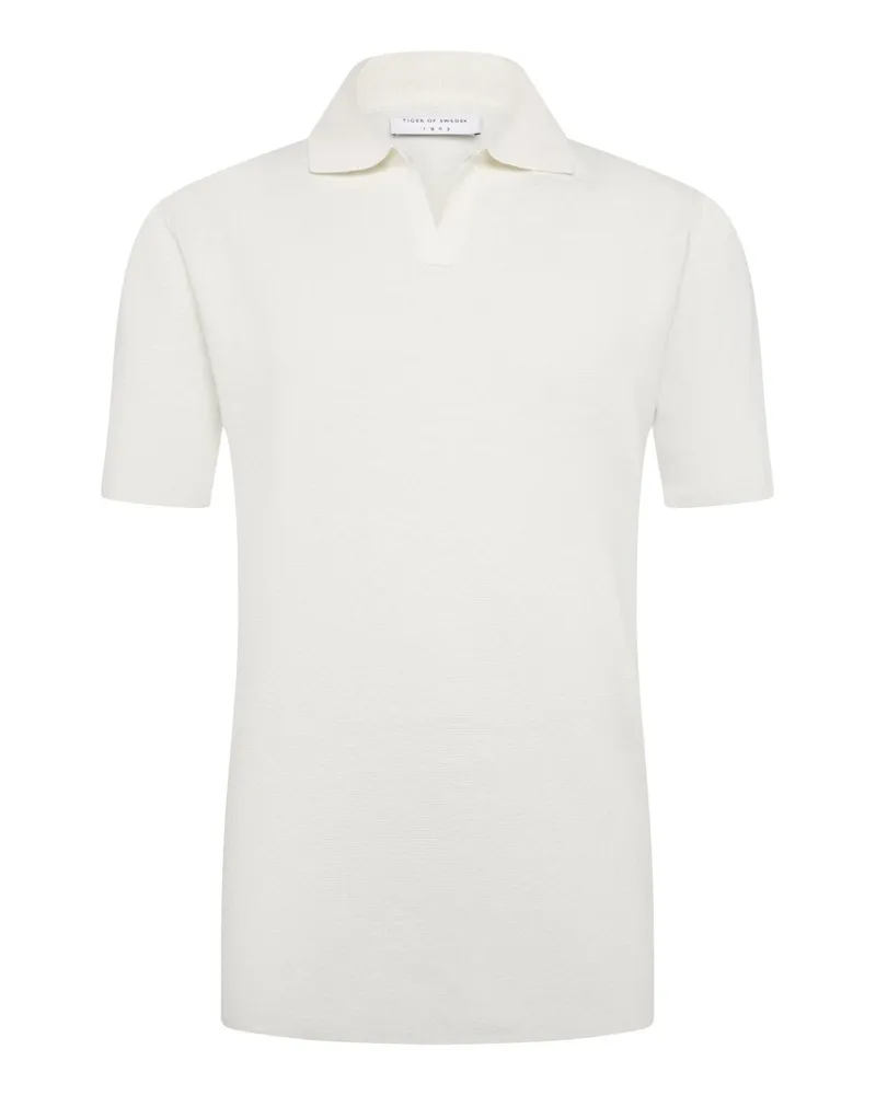 Tiger of Sweden Feinstrick-Poloshirt mit Leinenanteil und Kubakragen in Weiß