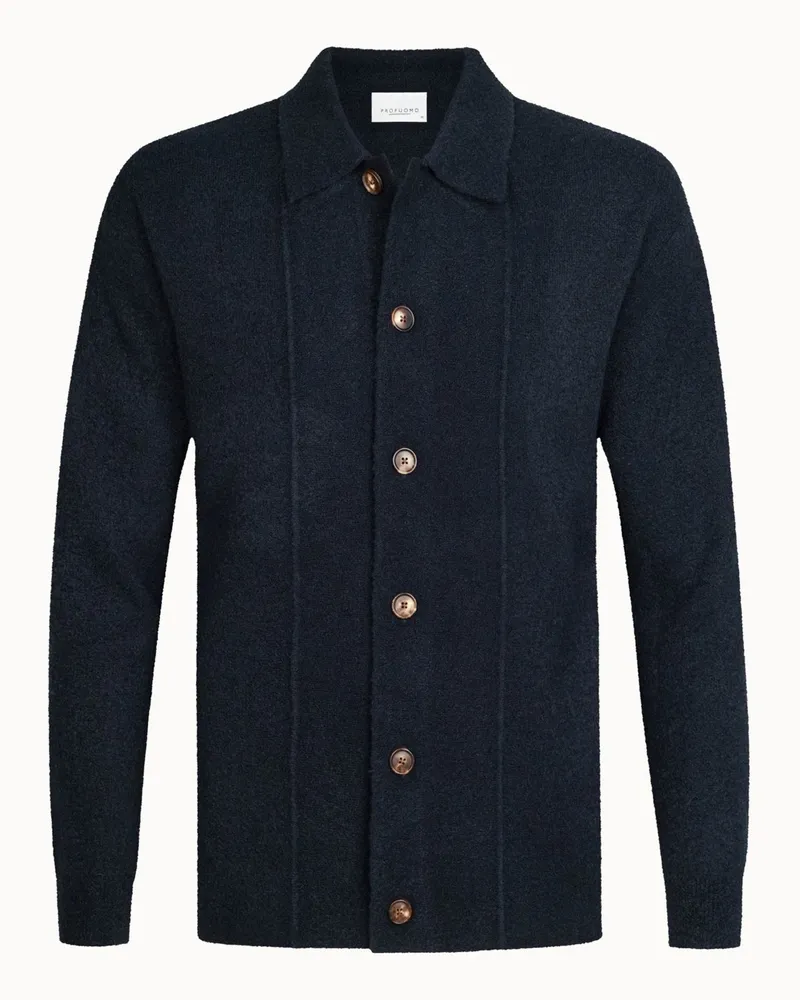 Profuomo Strickjacke aus einem gekochten Woll-Mix in Marine