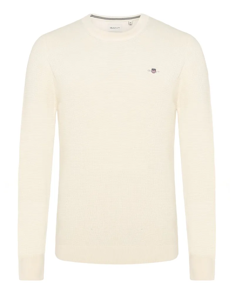 Gant Rundhalspullover mit Bio-Baumwolle und kleiner Flag-Stickerei in Offwhite