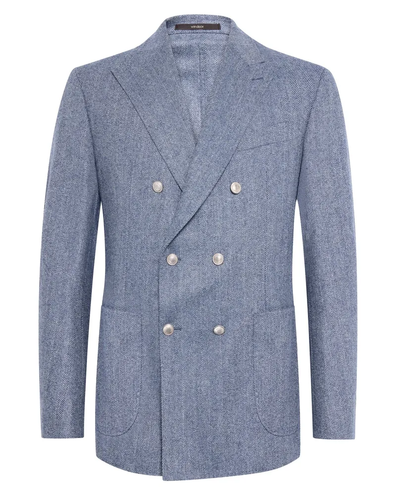 windsor. Zweireihiger Blazer aus einem Woll-Mix mit Fischgrätmuster, Shaped Fit in Blau