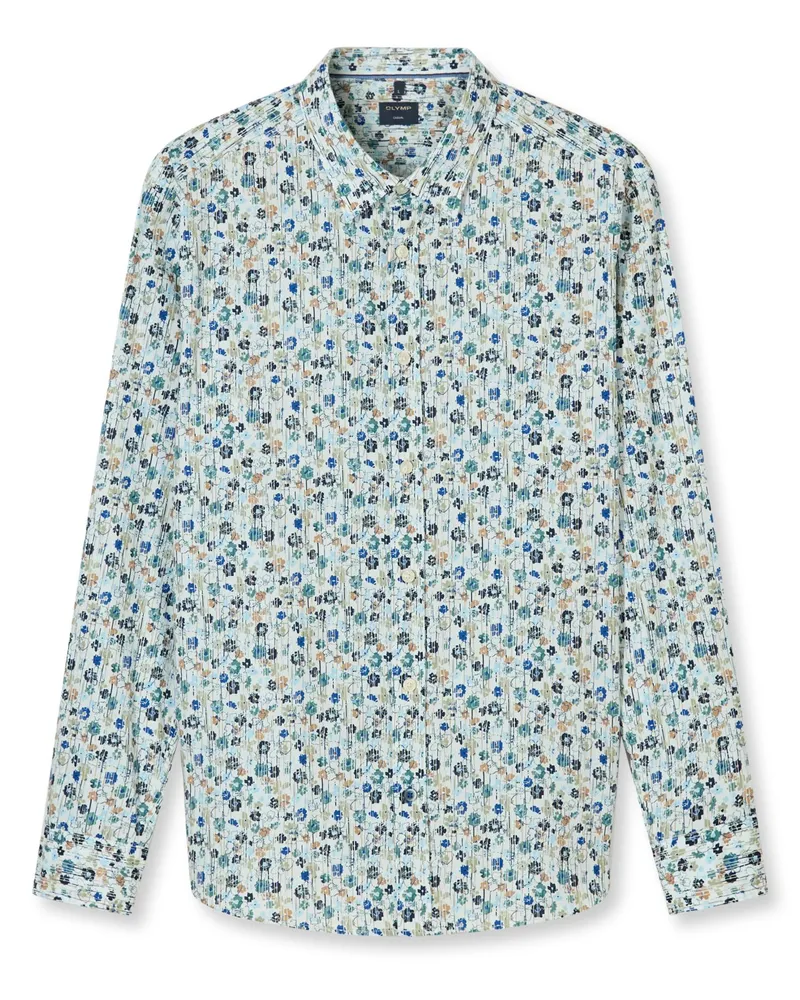 Olymp Casual, Regular Fit, Baumwollhemd mit floralem Print in Weiß