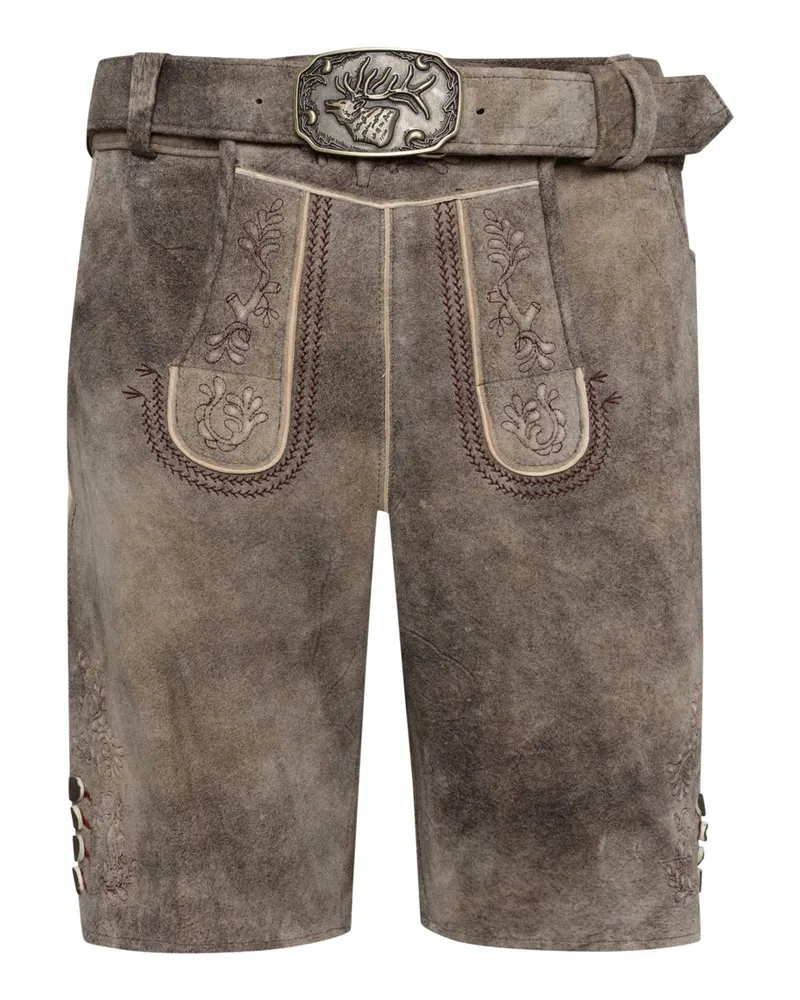 Spieth & Wensky Trachtenlederhose aus Ziegenveloursleder mit Hirschgürtel in Dunkelbraun