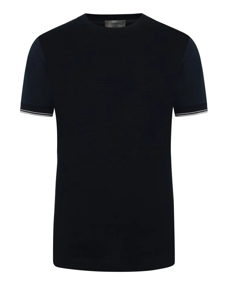 Ferrante Strukturiertes Jersey T-Shirt mit Stretchanteil in Marine