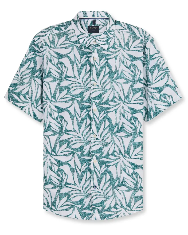 Olymp Casual, Regular Fit, Kurzarmhemd aus Leinen mit floralem Print in Grün