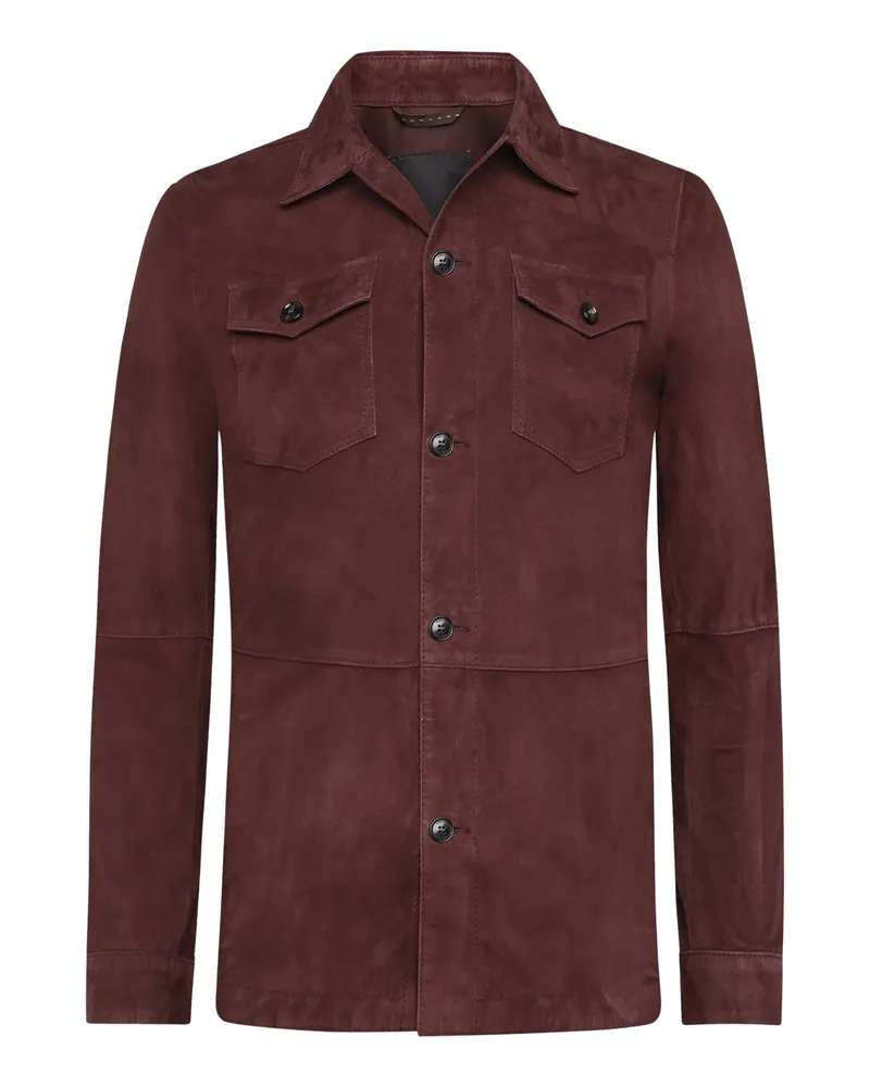 windsor. Veloursleder-Overshirt Oleano mit Kentkragen und Knopfleiste in Bordeaux