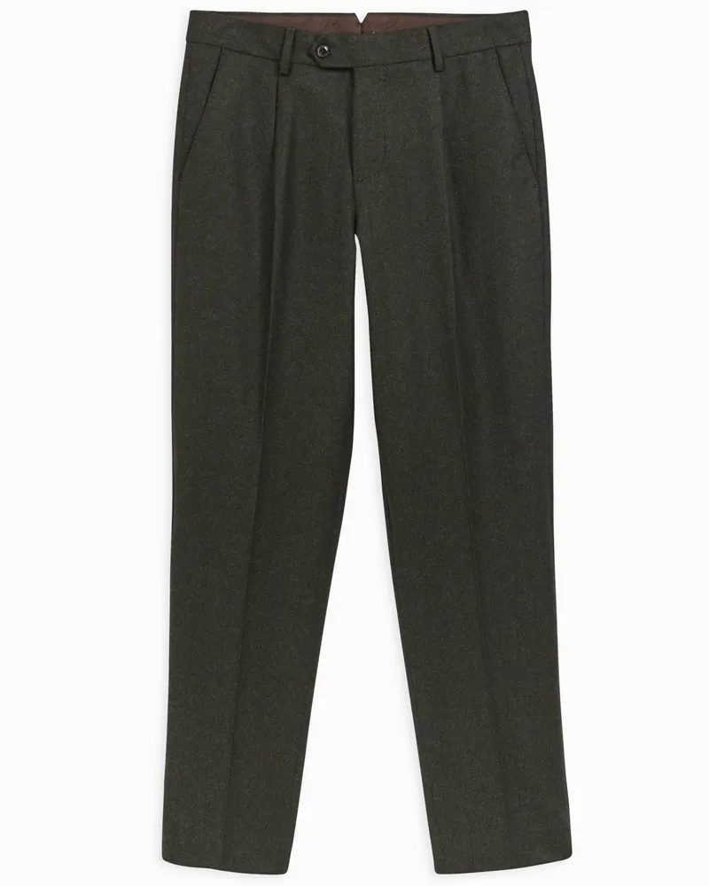 Barbour Stoffhose Fairford mit Fischgrätmuster und Bundfalte, Tailored Fit in Grün