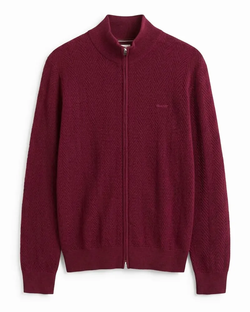 Gant Strickjacke mit Merinowolle und Fischgrät-Muster, Regular Fit in Rot