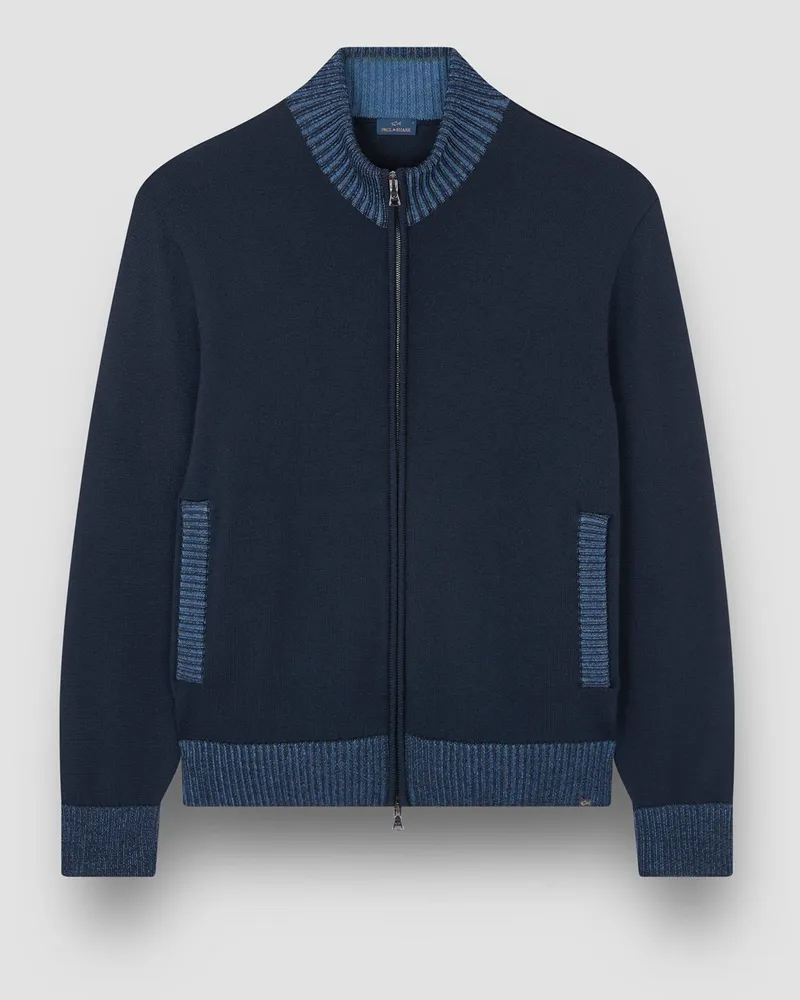 Paul & Shark Strickjacke aus Schurwolle mit Kontrast-Details in Marine
