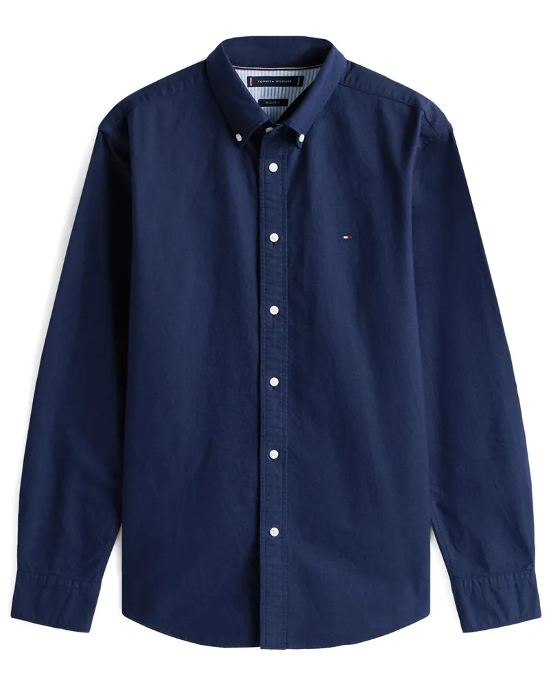 Tommy Hilfiger Oxfordhemd aus Baumwolle mit Logo-Stickerei, Regular Fit in Marine