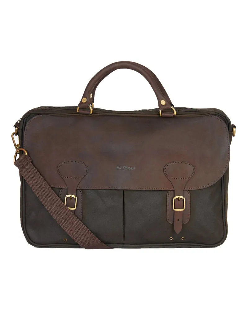 Barbour Wachs-Aktentasche mit abnehmbarem Trageriemen und Leder-Details in Dunkelbraun