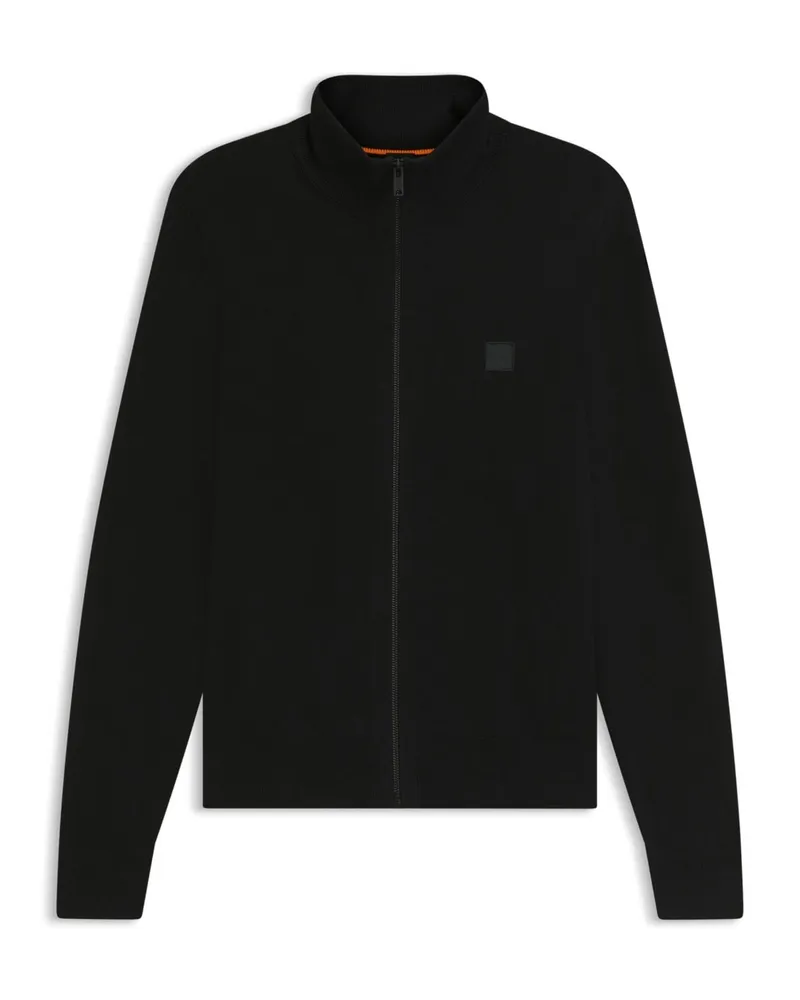 HUGO BOSS Leichte Strickjacke mit Kaschmir und Label-Stickerei in Schwarz