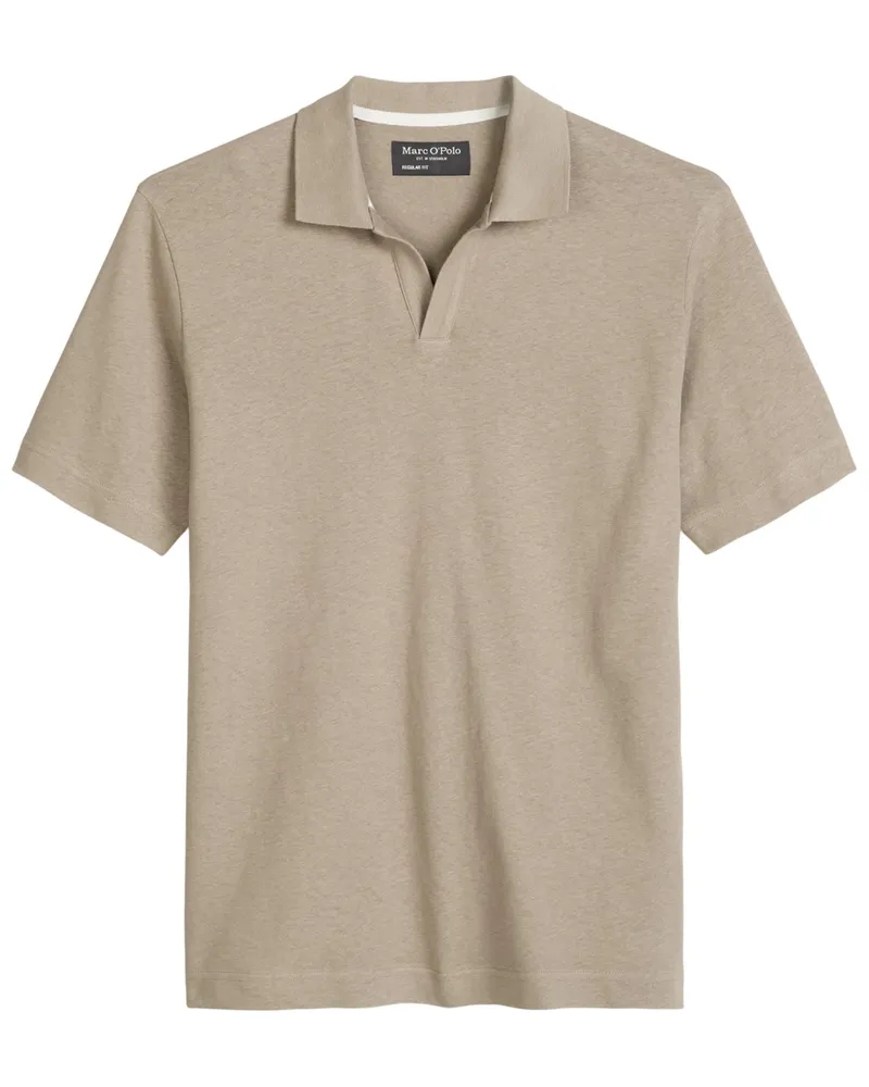 Marc O'Polo Strick-Poloshirt aus Baumwolle und Leinen mit Variokragen, Regular Fit in Beige