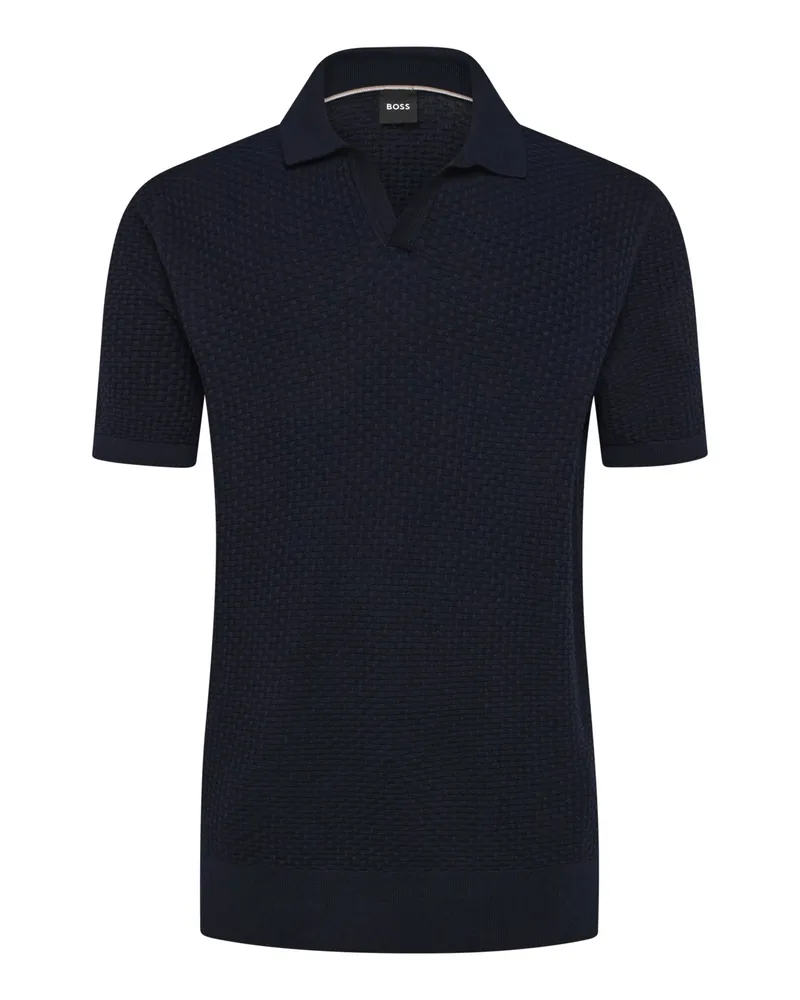 HUGO BOSS Poloshirt in Flechtstruktur mit Variokragen in Marine