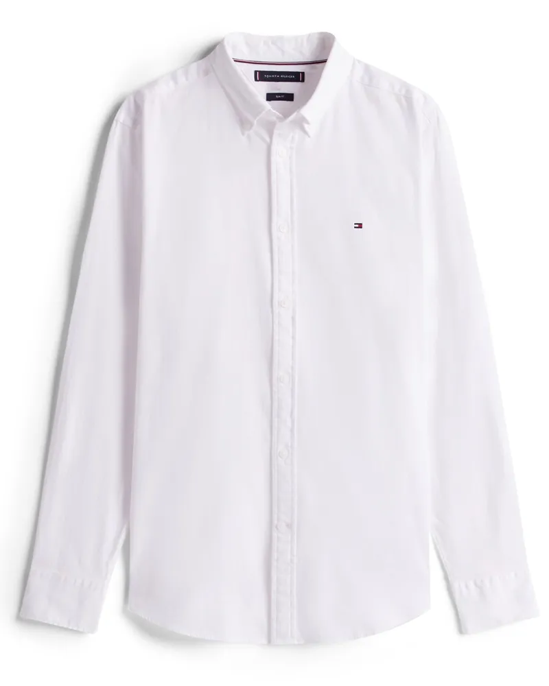 Tommy Hilfiger Hemd mit feiner Struktur und Stretchanteil, Slim Fit in Weiß