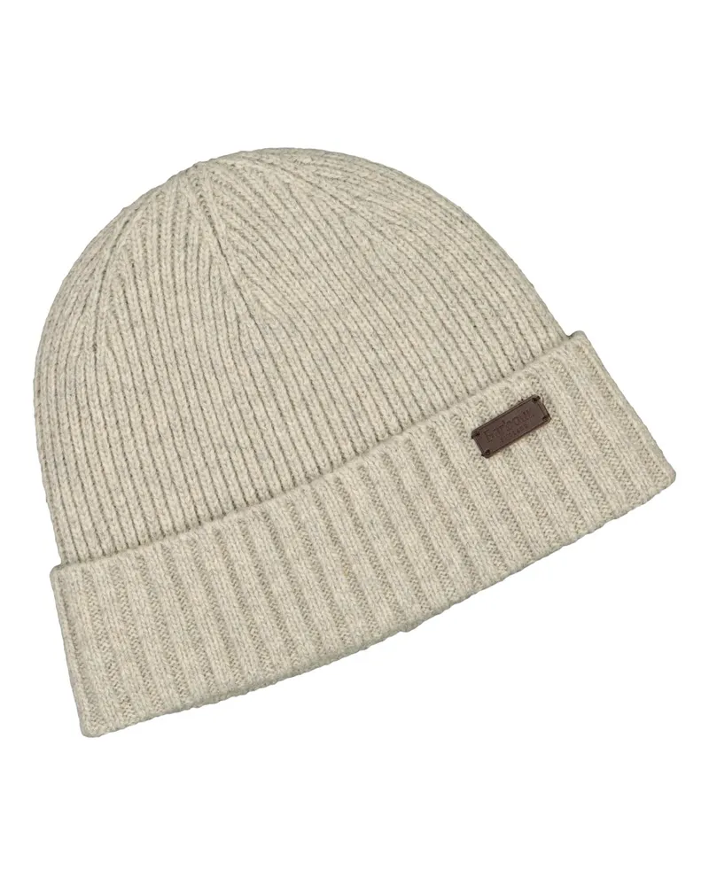 Barbour Mütze mit Fleece-Futter und Label-Aufnäher in Offwhite