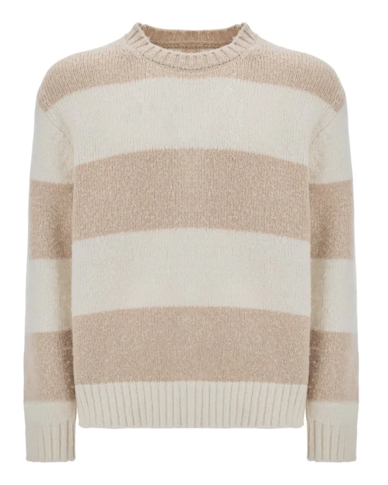 La Martina Pullover aus einem Woll-Mix mit breitem Ringelstreifen in Offwhite
