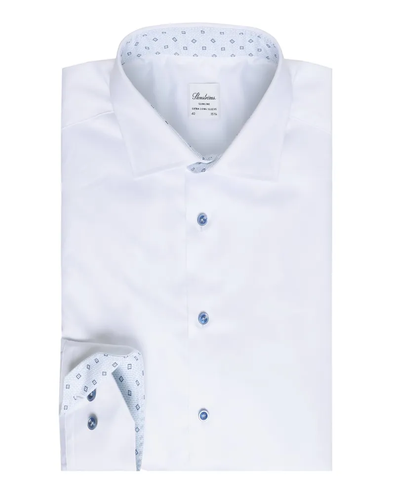 Stenströms Unifarbenes Hemd aus Twofold Super Cotton mit Ausputz, Slimline in Weiß