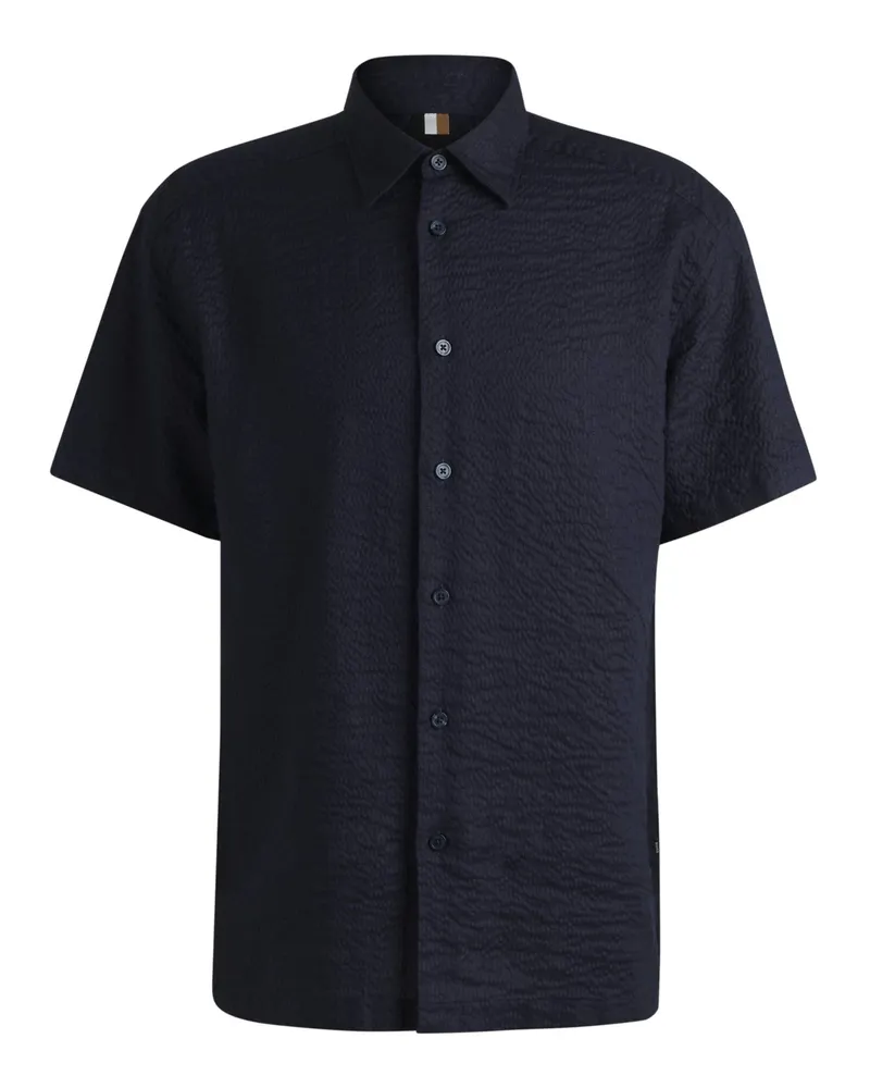 HUGO BOSS Leinen-Kurzarmhemd in Seersucker-Qualität, Relaxed Fit in Marine