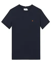 LES DEUX Unifarbenes T-Shirt Nørregaard mit kleiner Stickerei Marine